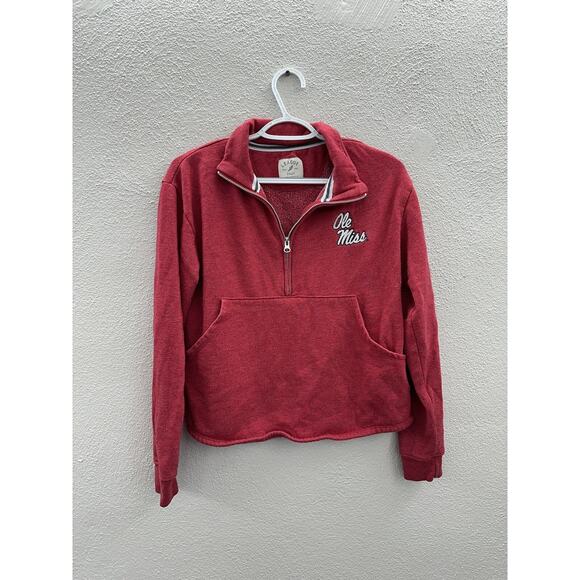 League Collegiate Womens Sweatshirt Size Small Ole Miss Red 1/4 Zip Pullover - Picture 1 of 11